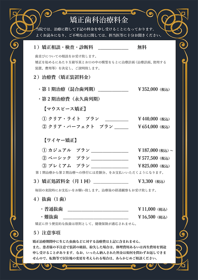 矯正歯科治療料金